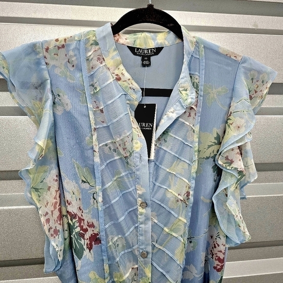 NWT Ralph Lauren Chiffon Floral Ruffled Cap Sleeved - Picture 2 of 10